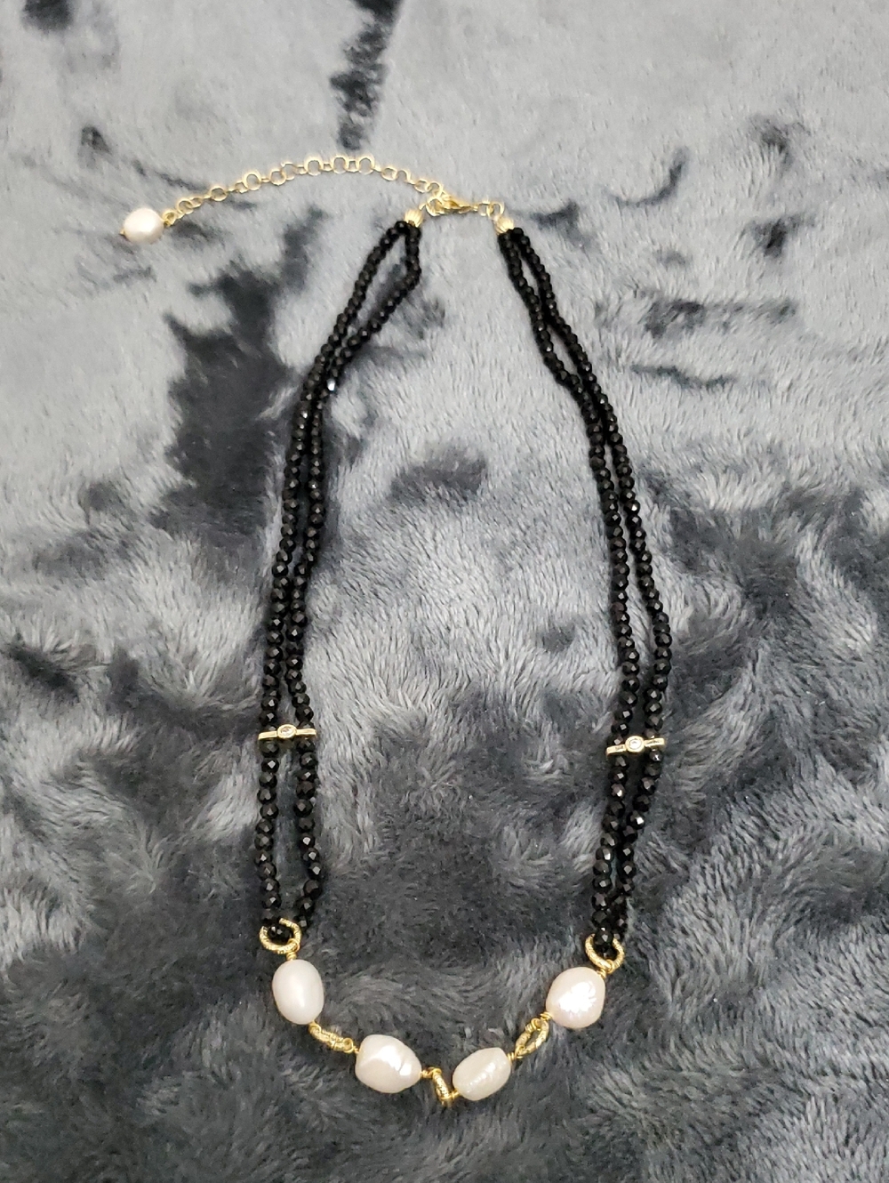 Gold & Black Pearl Beaded Necklace - Elegant Women's Jewelry